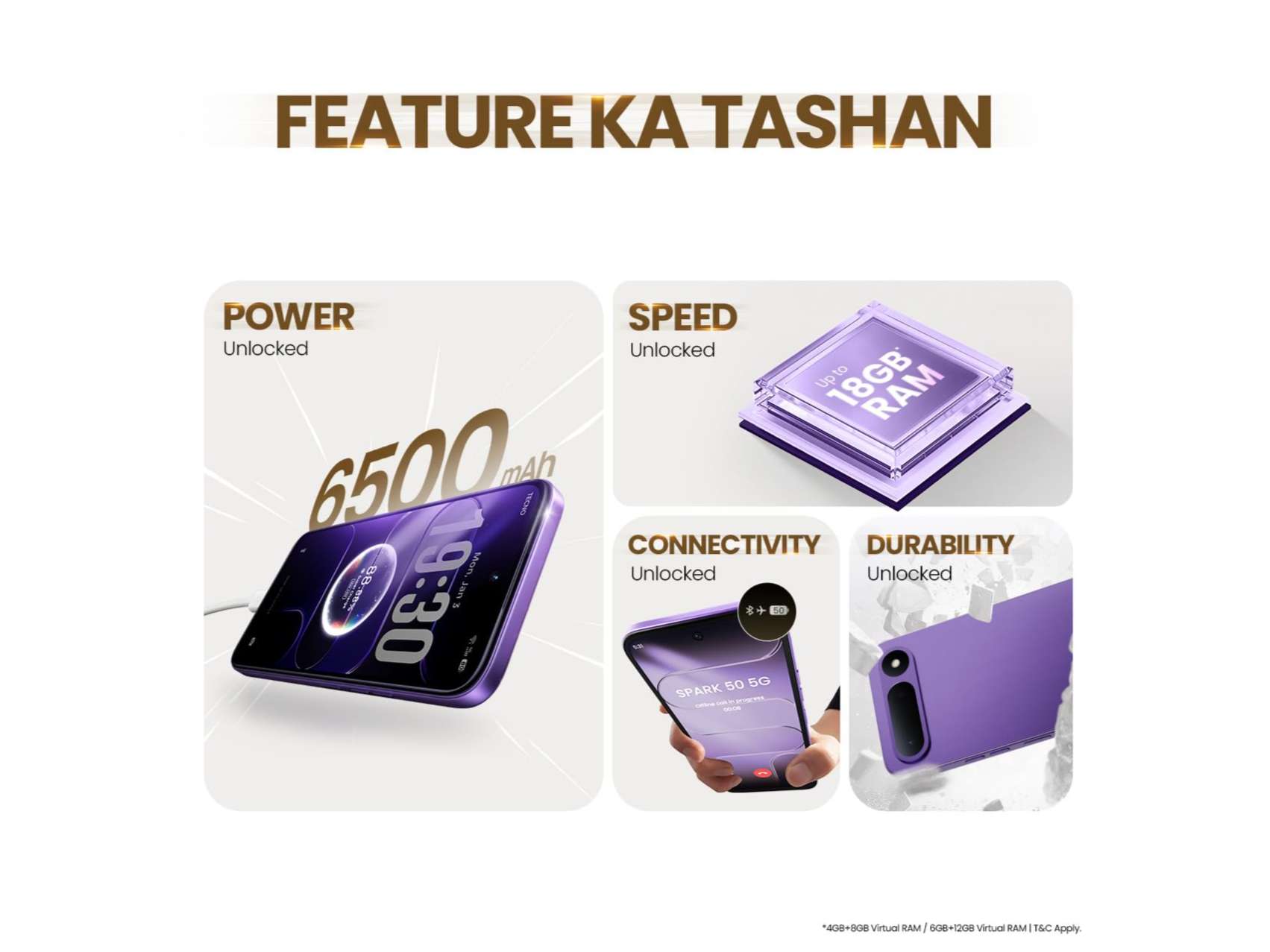 Tecno Spark 50 5G Smartphone, 6GB RAM, 128GB Storage - Fantasy Purple view 2