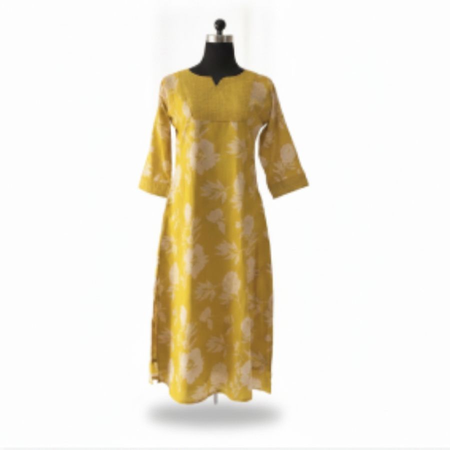 Yellow Floral Printed Kurta view 2