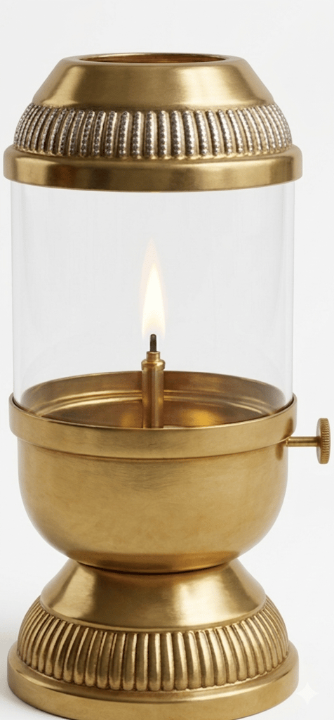 Brass Akhand Diya with Glass Chimney | Naad Diya for Pooja & Home Decor view 2