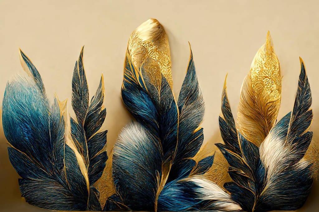 BLUE AND GOLD LEAF WALLART 24in X 16in WITH BLACK FRAME view 2