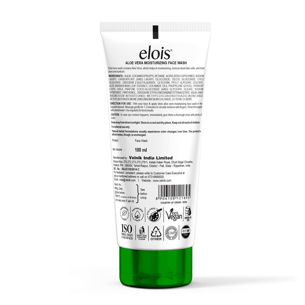 Elois Alovera Moisturizing FaceWash 100gm For All Skin Types Gentle Cleanser for Dry, Oily, and Combination Skin Prevents Acne | Daily Skincare | Refreshing Formula | Paraben Free view 2