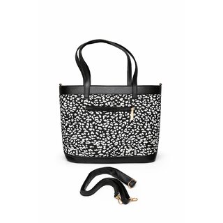 Black White Contemporary Print Tote Bag with Mini Pouch view 2