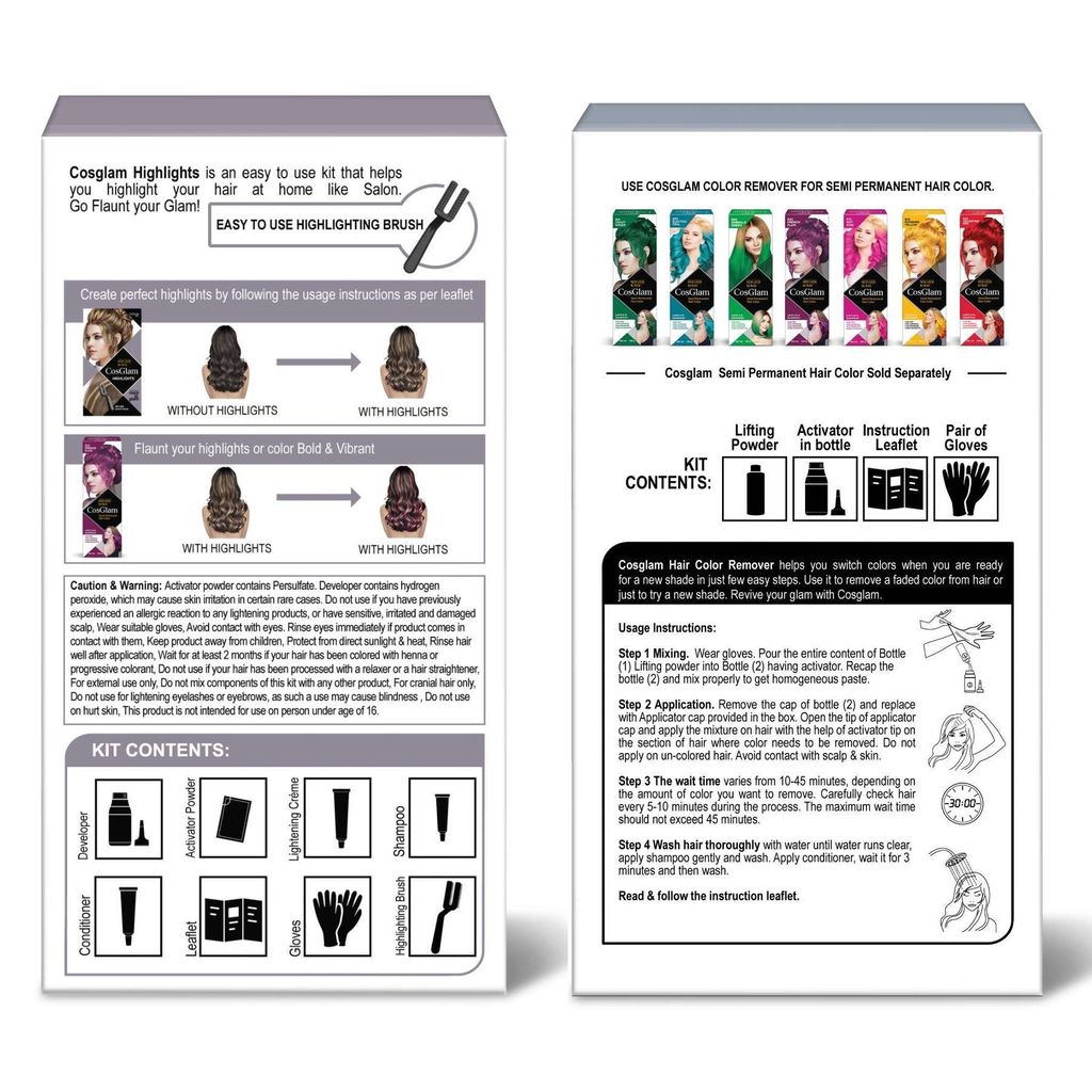 COSGLAM Hair Highlights Colour for Women 115ml and Semi Permanent Hair Color Remover 70ml view 2