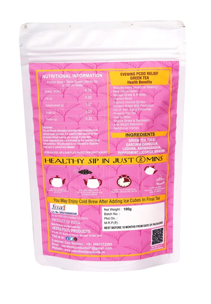 PCOD Relief Green Tea with Evening formula- 100gm, Balance Hormonal Changes & Relief Menstrual Cramps view 2