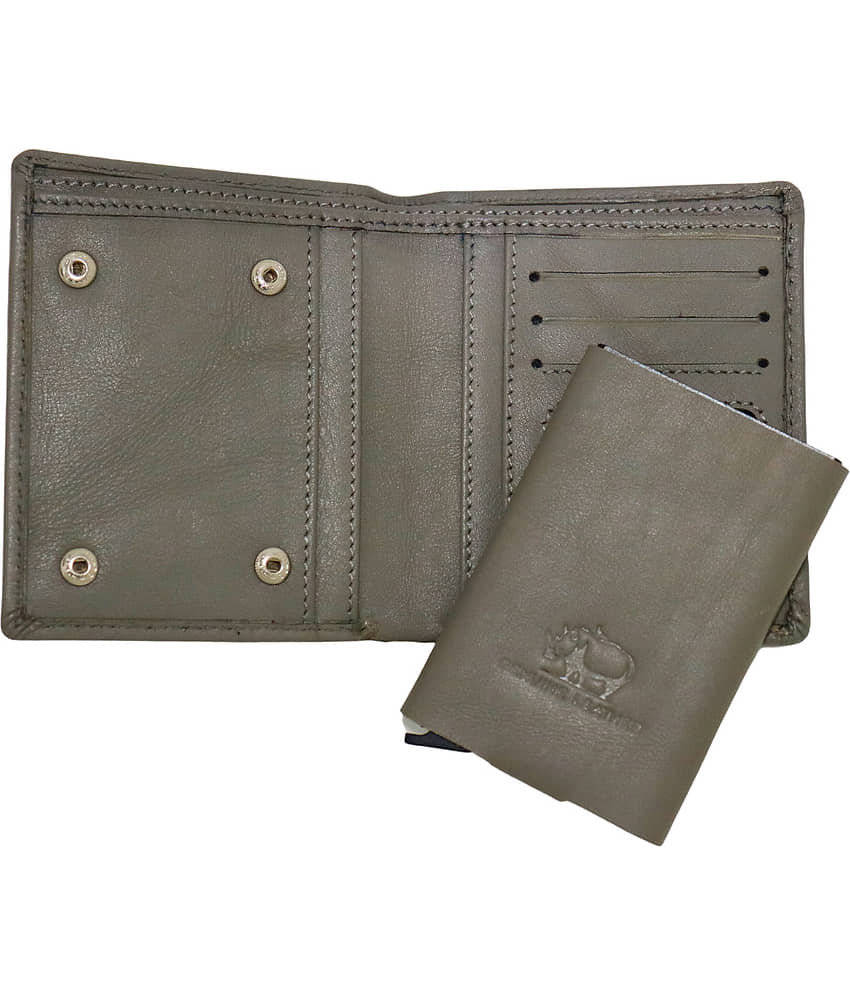 STRONG HORNS 100% Leather Solid Men's Regular Wallet With 10 Slots For Card ( Gray , Pack of 1 ) view 2