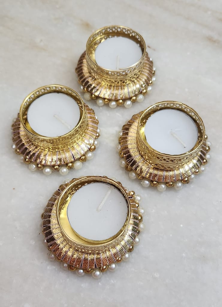 Elegant Pearl Beaded Tealight Candle Holder view 2