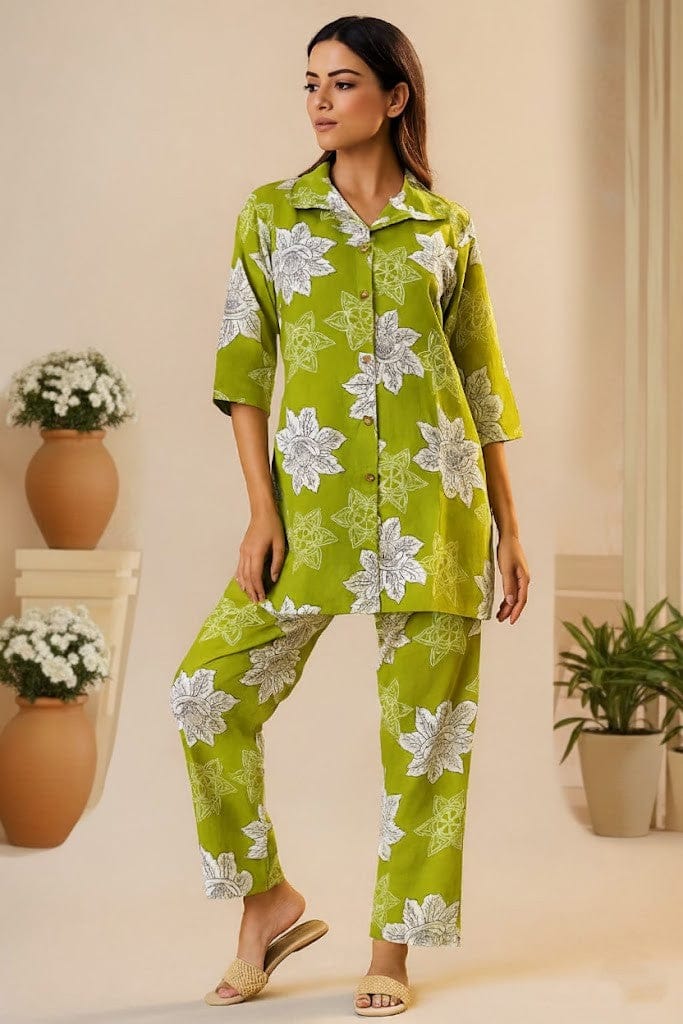 PickCell Printed Delta Fabric Coord Set for Women | Green view 2