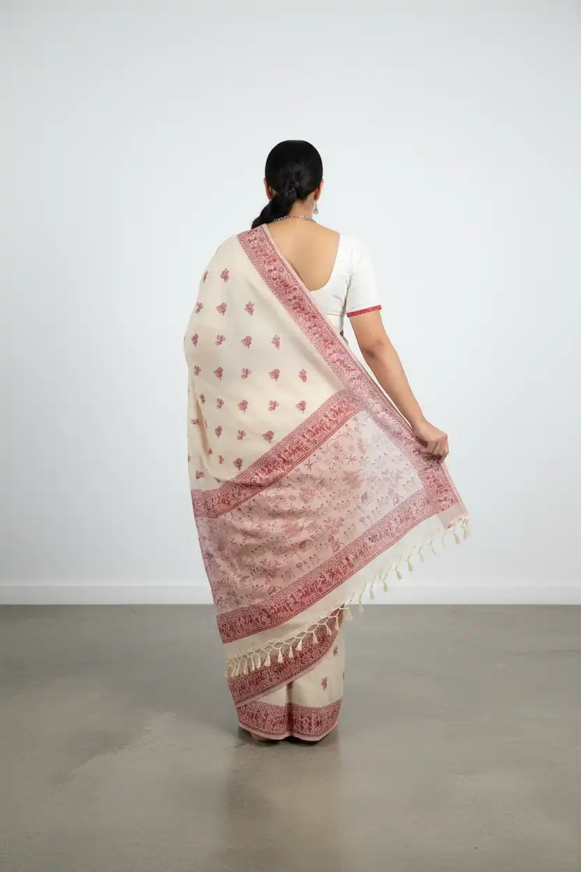 Sambalpuri Baandha Ikat Handloom Cotton Saree in Red and Cream view 2