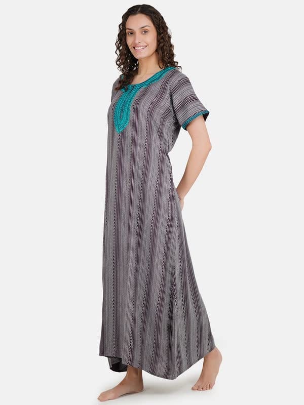 KOI SLEEPWEAR Premium Women Embroidery Night Gown Soft Breathable Alpine Fabric Nighty Maxi(Grey) view 2