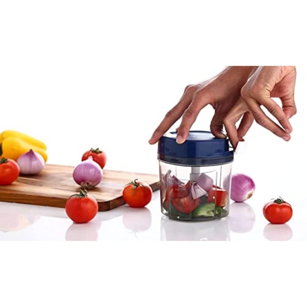 GLOBAL IMPEX Vegetable Square Quick Handy Dori Chopper 650 ml with 3 Stainless Steel Blade and Whisker Multipurpose Vegetable Chopper, Dry Fruit and Onion Speedy Chopper Machine for Kitchen Blue view 2