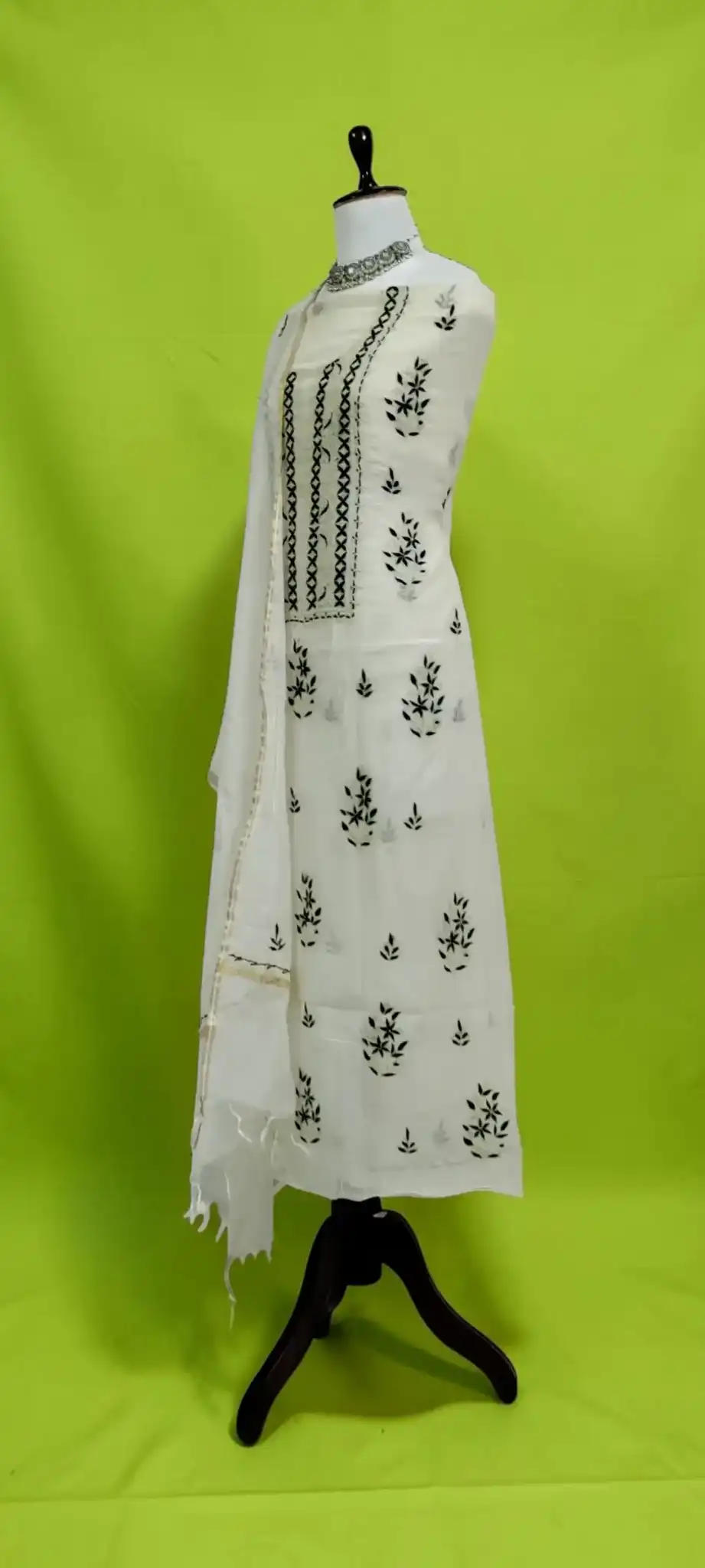 White Chikankari Mul Cotton Dress Material with Dupatta view 2