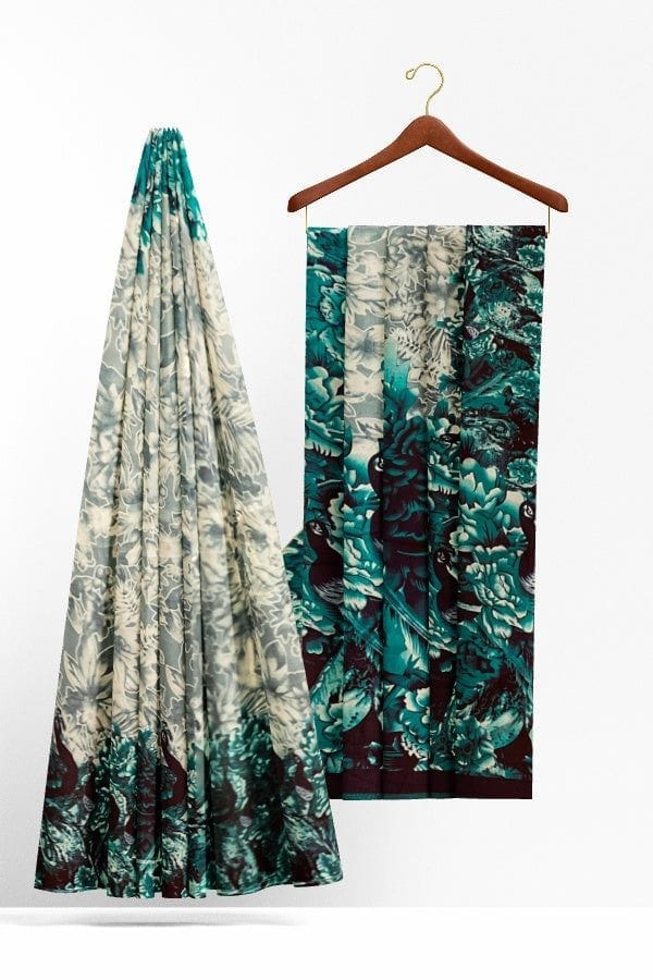Grey Blended Silk Printed Manipur Saree view 2