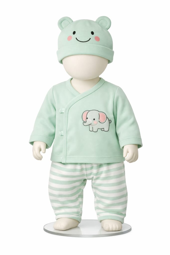 Baby Boys' Elephant Print Cotton Clothing Set with Cap (3-Piece) view 2