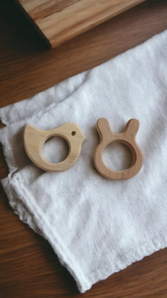 Neem Wood Teethers for Babies of Age 0 to 3 Years | Pure Organic Teething Toys for Infants |Rabbit & Dove Shapes view 2