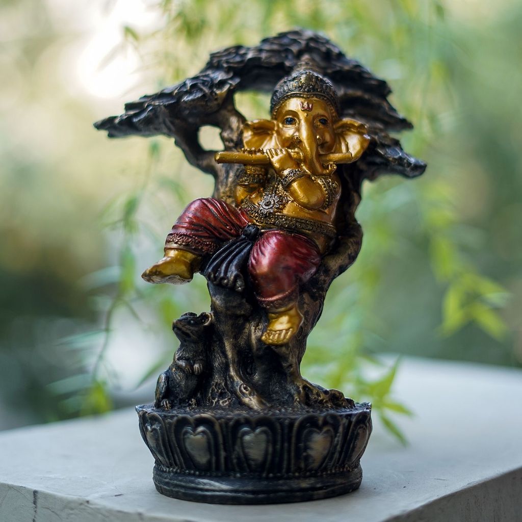 Craftlayout Resin Ganesha Idol Sitting Under Tree 23 Cm view 2