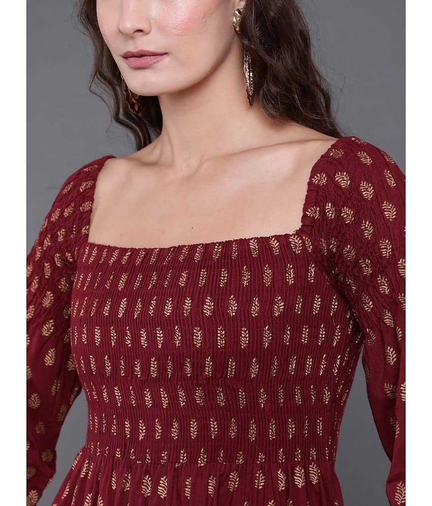Antaran Women Cotton Printed Gown ( Maroon ) view 2