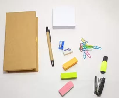 Eco-Friendly Sticky Notes & Memo Pad Stationery Set with Calendar, Pen, Paper Clips & Stapler view 2