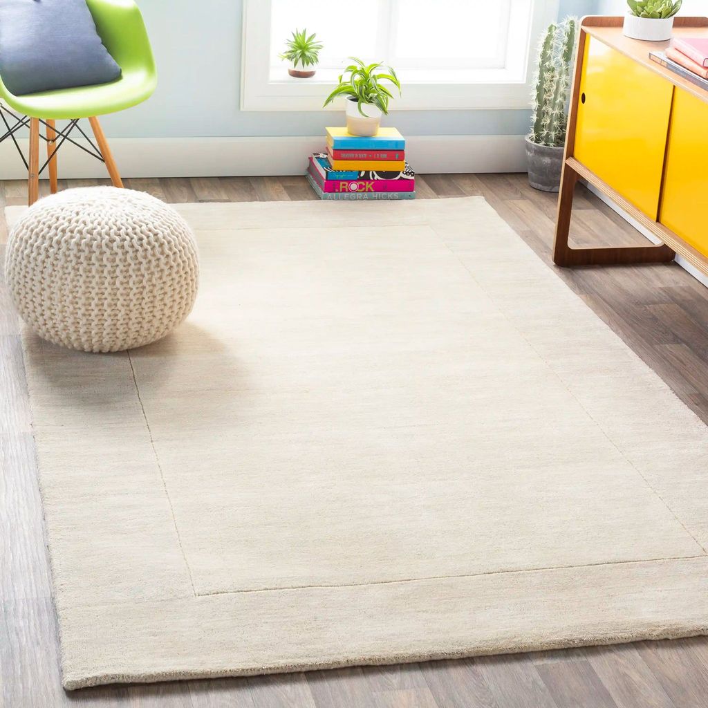 Hand Loomed Mystique Cream Wool Solid Rug view 2