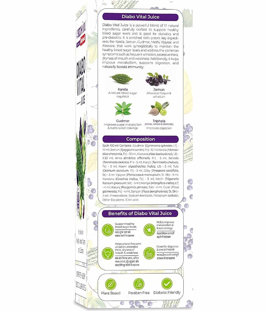 Baidyanath Asli Ayurved Diabo Vital Juice |1Liter | Herbal Blend with Karela, Jamun, Neem & Gudmar | No Added Sugar, Flavours or Colour view 2
