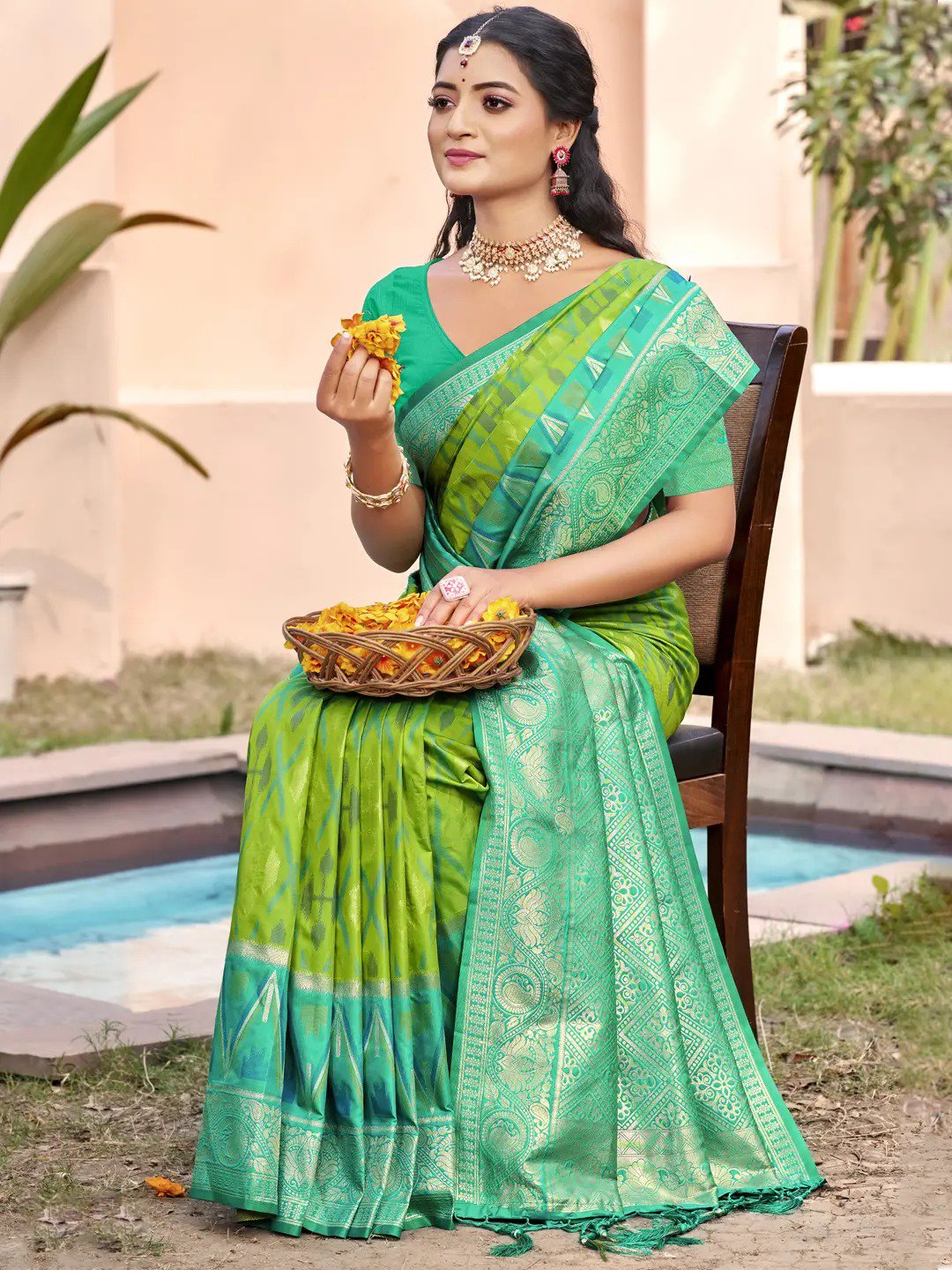 Green Silk Saree view 2