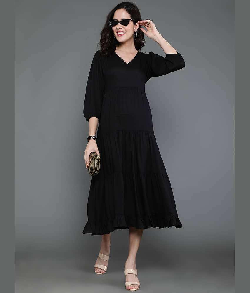 Antaran Women Rayon Solid Shift Dress ( Black )