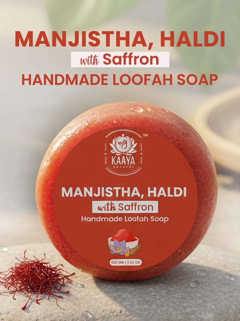 Kaaya Natural Manjistha, Haldi & Saffron Handmade Loofah Soap – 100 GM view 2