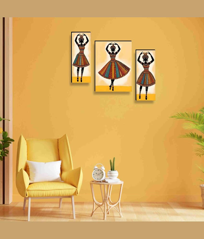 SAF African Tribal Dancer Wall Art – 3 Panel Colorful Ethnic Lady Painting with Traditional Dress for Cultural Living Room & Hall Décor 12 Inch x 20 Inch view 2