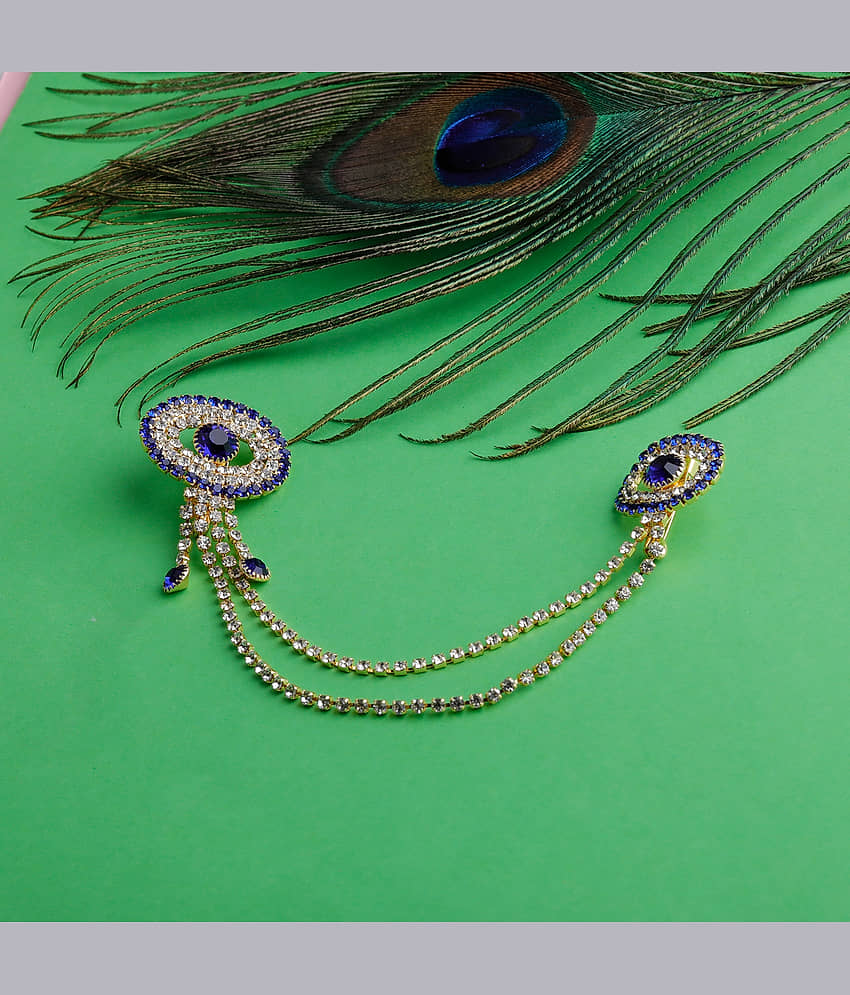 SILVER SHINE Traditional Gold Plated Exlusive Royal Blue Colour and White Diamond Studded Designer Wedding Brooch For Unisex Jewellery view 2