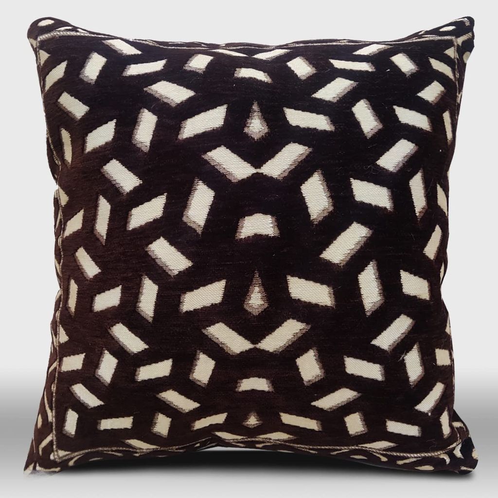 Beige Black Damask Geometric Woven Zipper Square Cushion Covers (16x16 inch or 40 x 40 cm) Set of 5 view 2