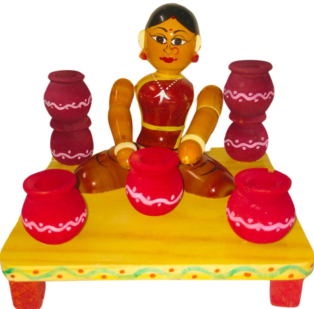 Etikoppaka Handicrafts Wooden Lady Selling Pots view 2