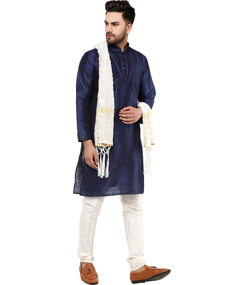 SKAVIJ Beige Silk Blend Kurta Pyjama Set view 2