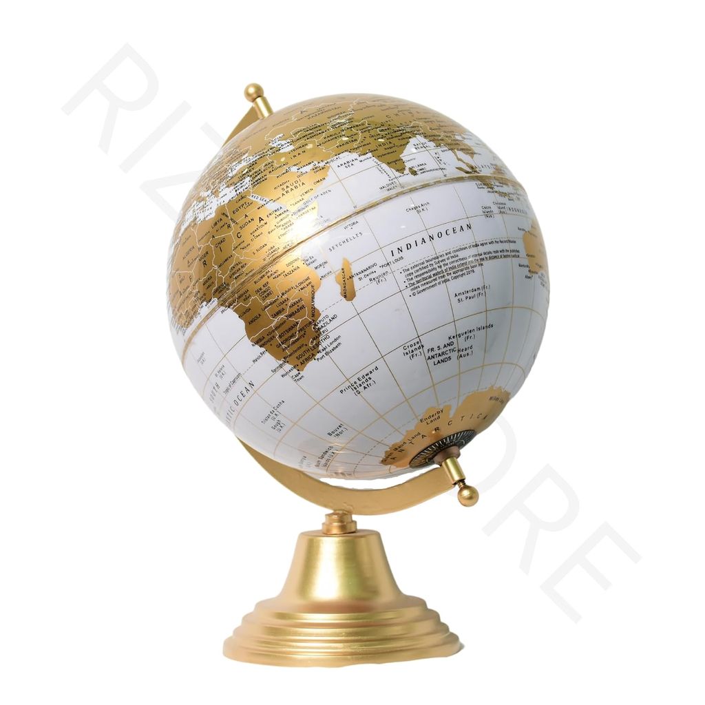 Shri Baba Art - Educational World Globe With Heavy Metal Arc And Base/Home Decor/Political Globe/Office Globe/Globes For Kids & Students (8" White Gold) view 2