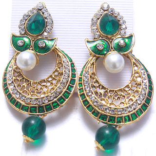 Jewellery Royal Designer Gold Plated Green Pearl Traditional Kundan Earrings view 2