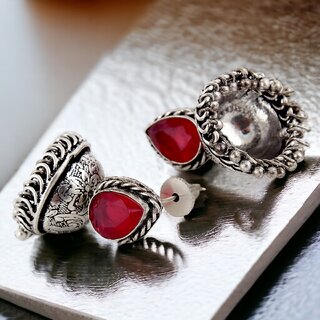 LUCKY JEWELLERY Traditional Ethnic Oxidised Silver Magenta Color Fashion Jhumka For Girls & Women (248-XJO-1844-S) view 2