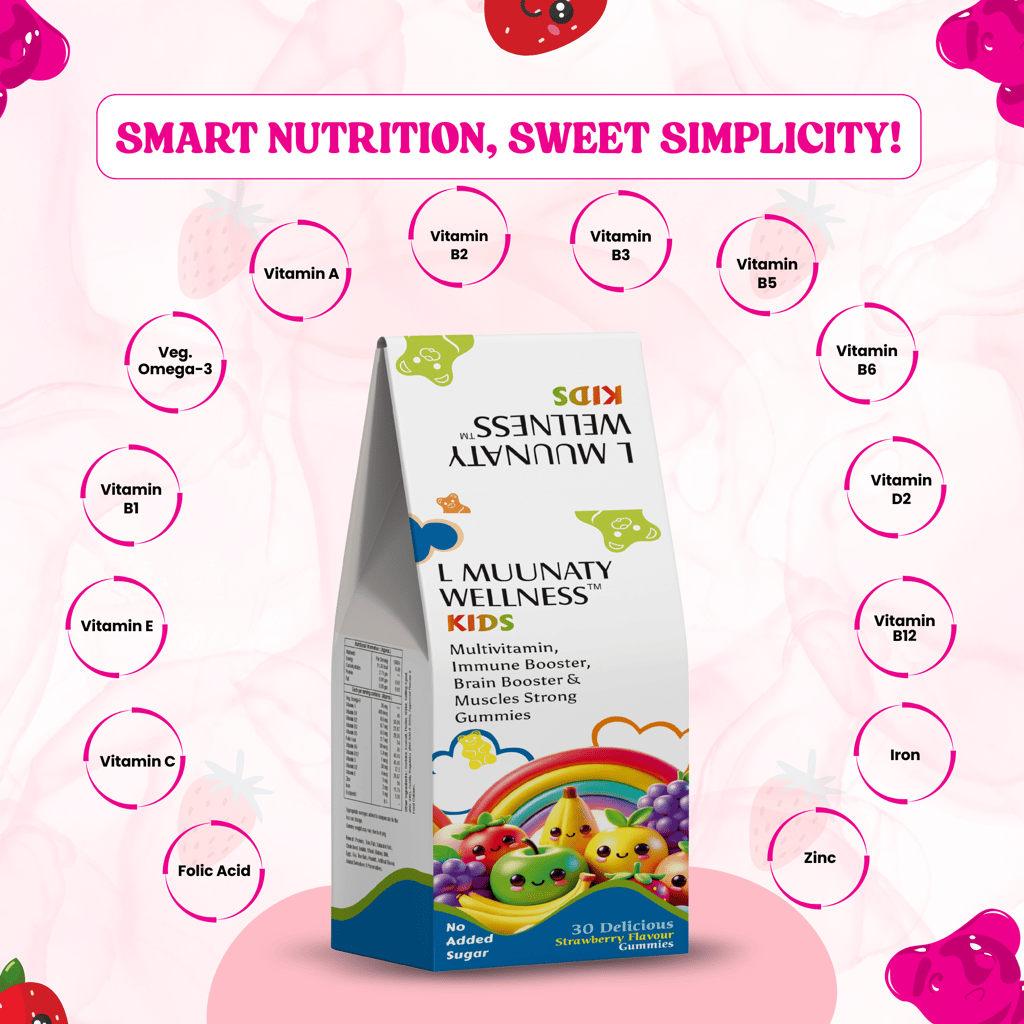 L MUUNATY WELLNESS Kids Multivitamin Gummies – 11 Essential Vitamins & Minerals – Supports Immunity, Bone Health & Antibody Production – No Added Sugar – Strawberry Flavour – 30 Gummies view 2