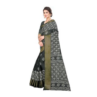 Black Colour Ethnic Modif Printed Cotton Saree With Blouse Piece view 2