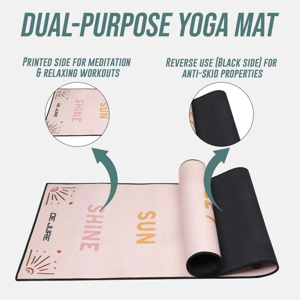 De Jure Fitness Dual Purpose (One Side Meditation Other Side Anti-Skid) Yoga Mat with Carrying Strap, Long & Wide, Anti-Slip Extra thick, Yoga Mats for Workout, Fitness, Yoga, Gym, Home & Pilates, Fabric Laminated EVA, 5 MM view 2