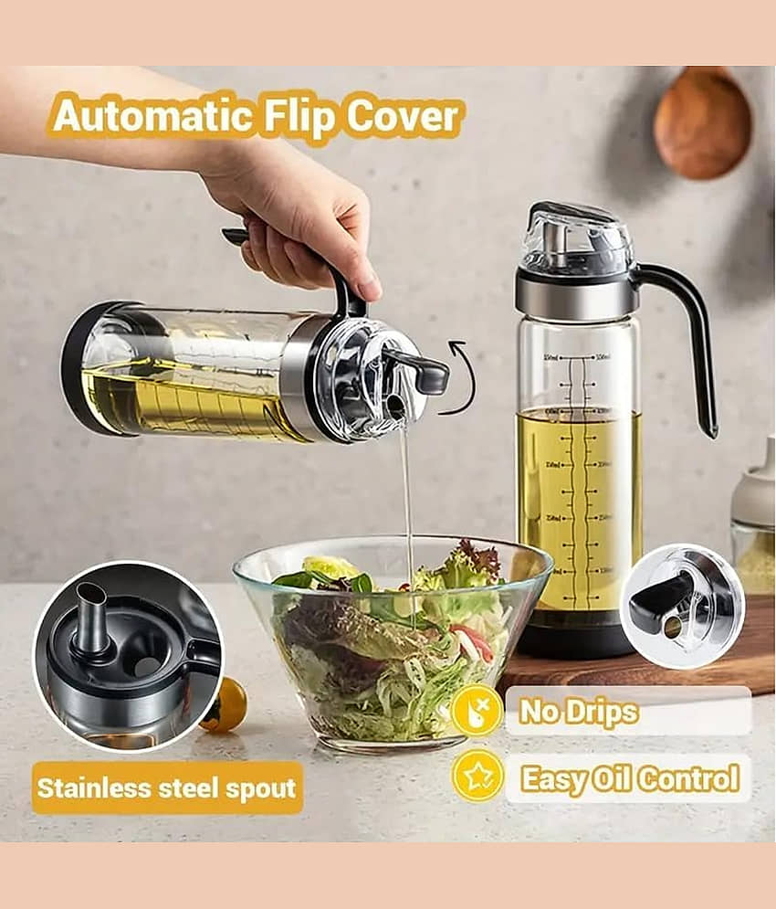 GEEO 550ml Auto Open Glass Transparent Oil Container ( Set of 1 ) view 2