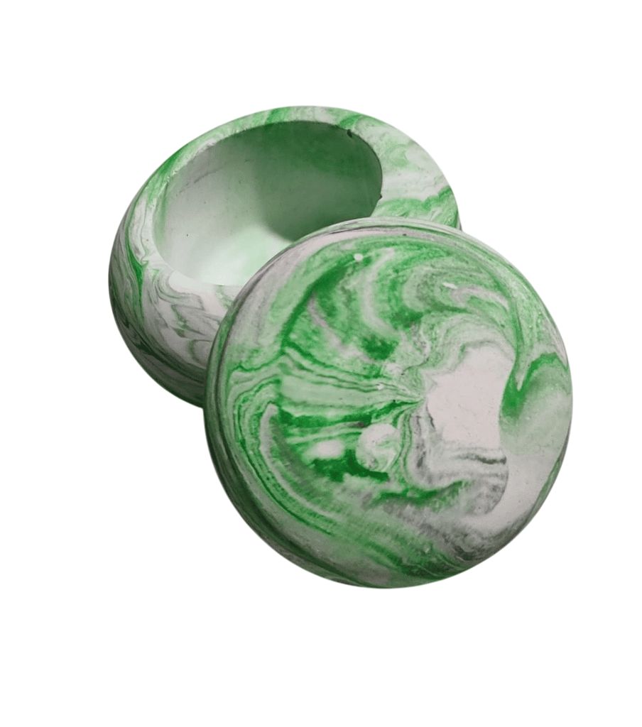 Green and White Decorative Stoneware Jar with Lid view 2