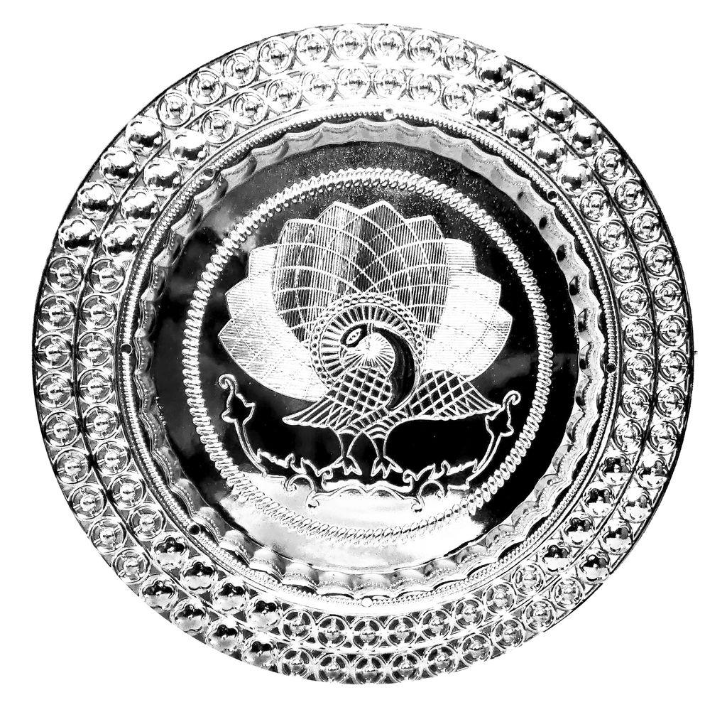 Omkar by R3 Inc. Royal Gift Plate/Tray for Gifts Hampers | Designer Shagun Plate | Wedding Tray for gift/fruit Packing (Pack of 2) Multicolor Silver (Jumbo) view 2