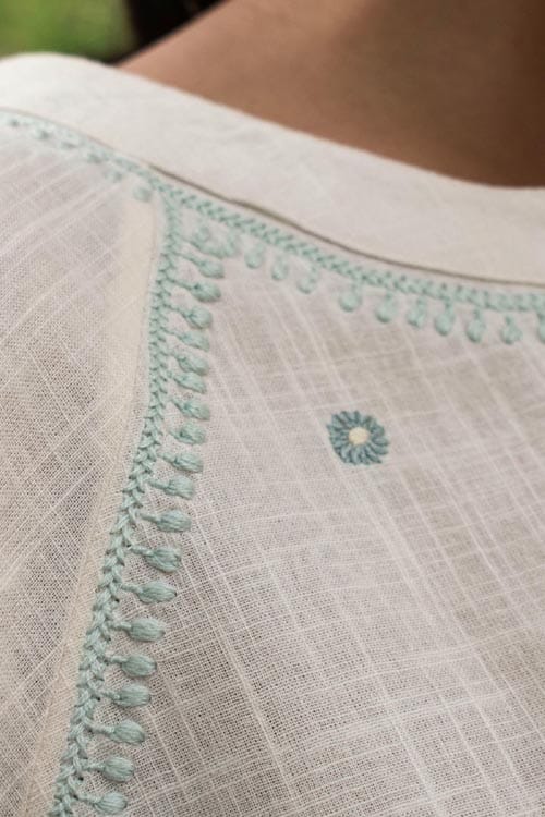 Avani Chikankari Off white Pure Cotton 3Q Sleeve Top view 2