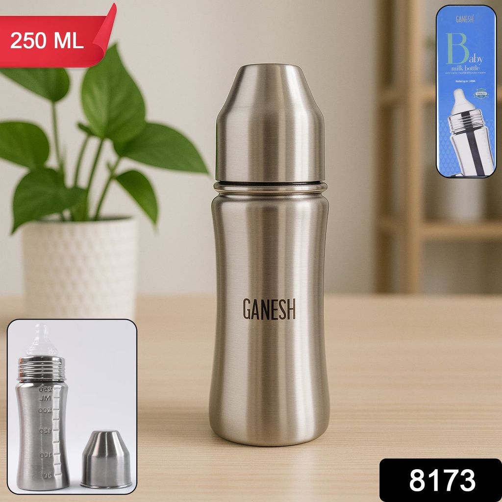 Ganesh Stainless Steel Baby Feeding Bottle, Milk Bottle for New Born / Infants / Toddler Up to 3 Years, BFA Free (250 ML Approx) view 2