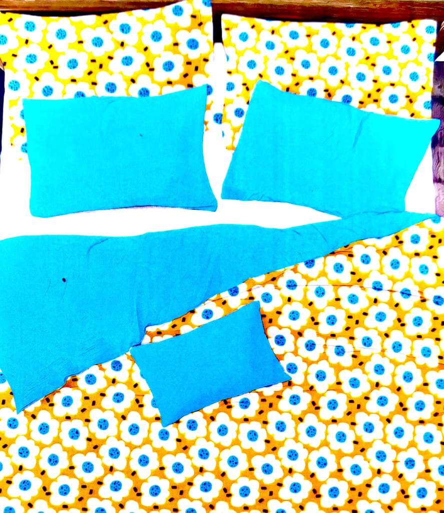 Omkar by R3 Inc. 250 TC Geometric Print Heavy Double Bed Sheet with Pillow Cover -Set of 3 Pcs (Yellow Floral) view 2