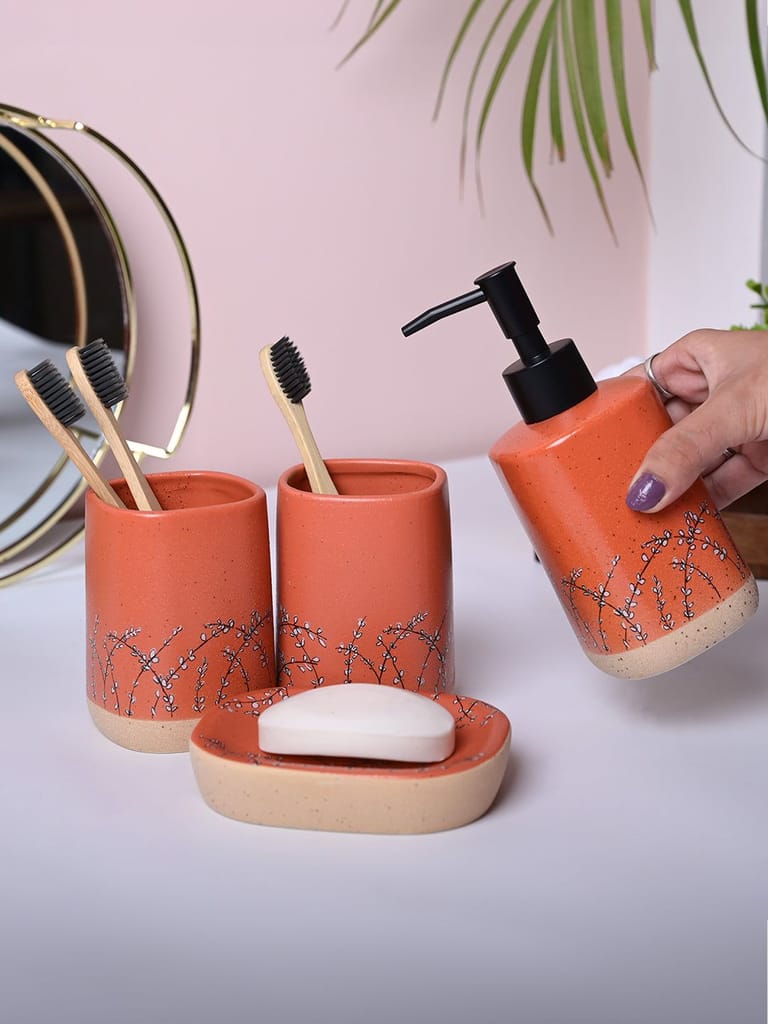 Orange Ceramic Bathroom Collection - Cylindrical, Square, and Rectangular Shapes view 2