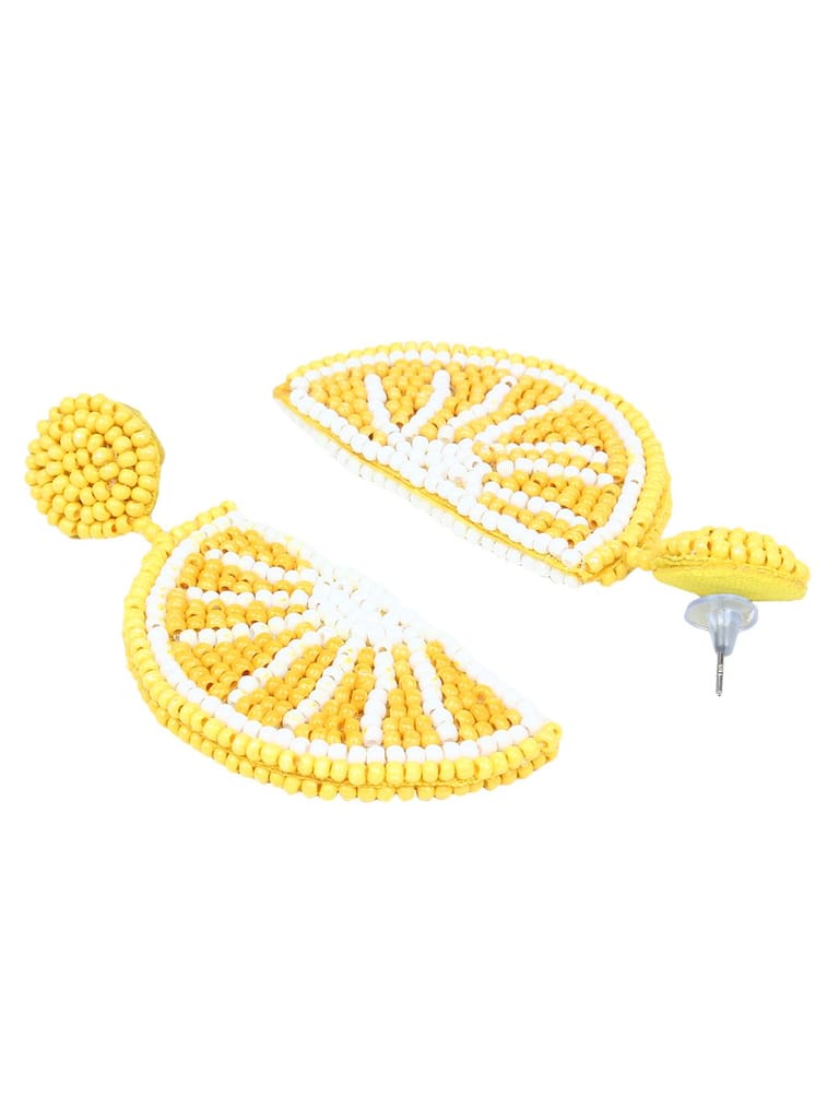 Cardinal Yellow & White Lemon Design Beads Weaving Handmade Earrings view 2