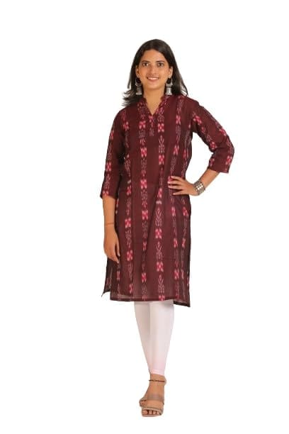 GHL GUENDICHA HAAT Sambalpuri Certified Handloom Women's Pure Cotton highneck Kurta view 2