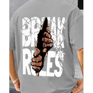 Ausk Mens Grey Printed Cotton Blend Round Neck Oversized T-Shirt view 2
