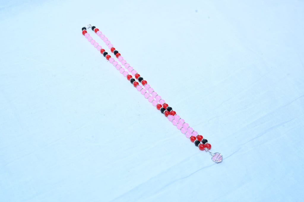 Pink and Black Beaded Necklace with Silver Pendant view 2
