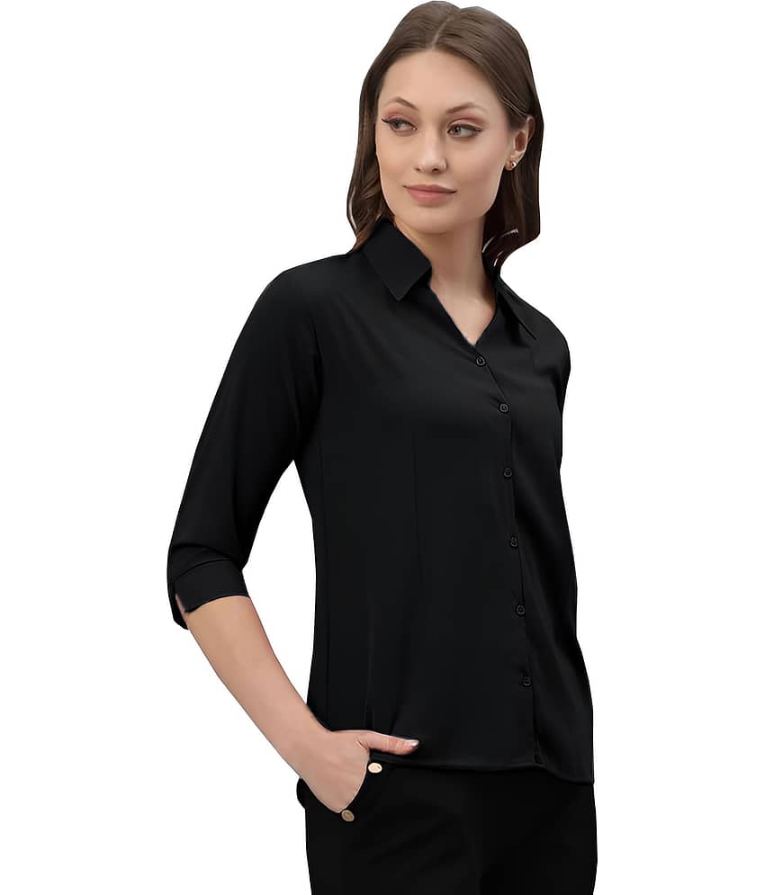 Reoutlook Women Solid Polyester Shirt ( Black ) view 2