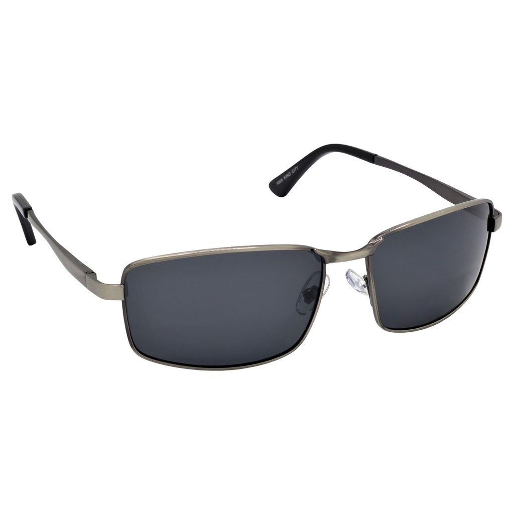 Stylish Wrap-around Full-Frame Metal Polarized Sunglasses for Men and Women | Black Lens and Steel Grey Frame | HRS-KC1004-LGRY-BK-P view 2